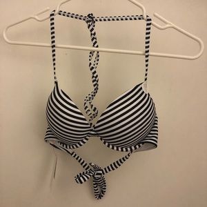 Black and white striped bathing suit top